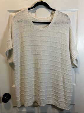 White Knit Short Sleeve Scoop Neck Sweater Top No Tags Women’s Plus Size 2X
